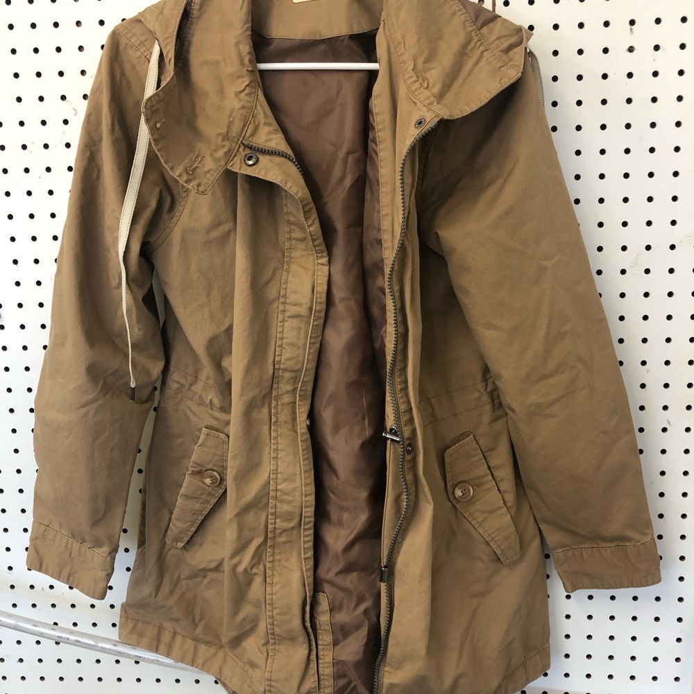 Faded Glory Tan Utility Jacket with Hood and Zipper
